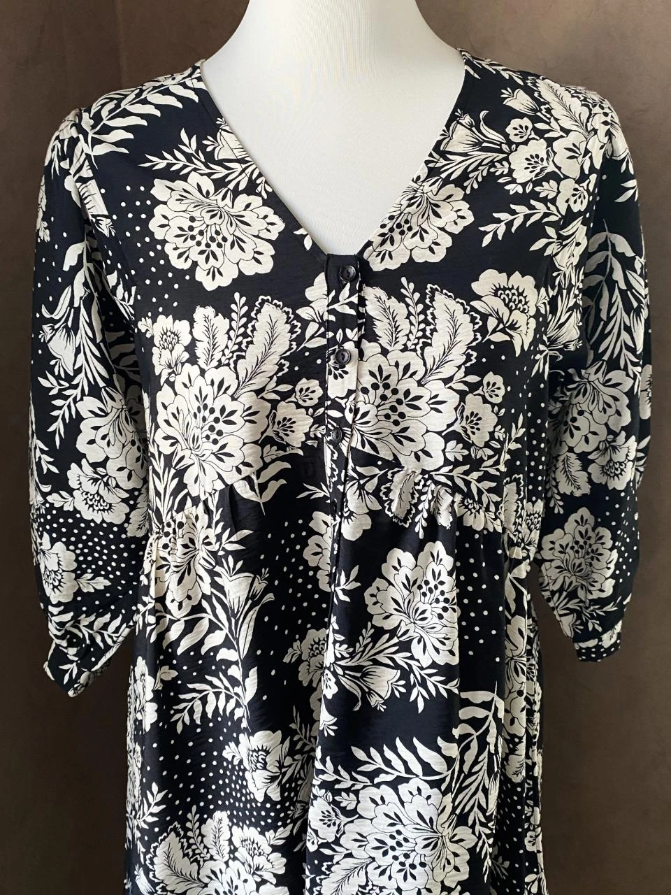 Grace & Mila zwart & gebroken wit gebloemde jurk maat 36 – Bohemien chic – 3/4 mouwen – photo 2